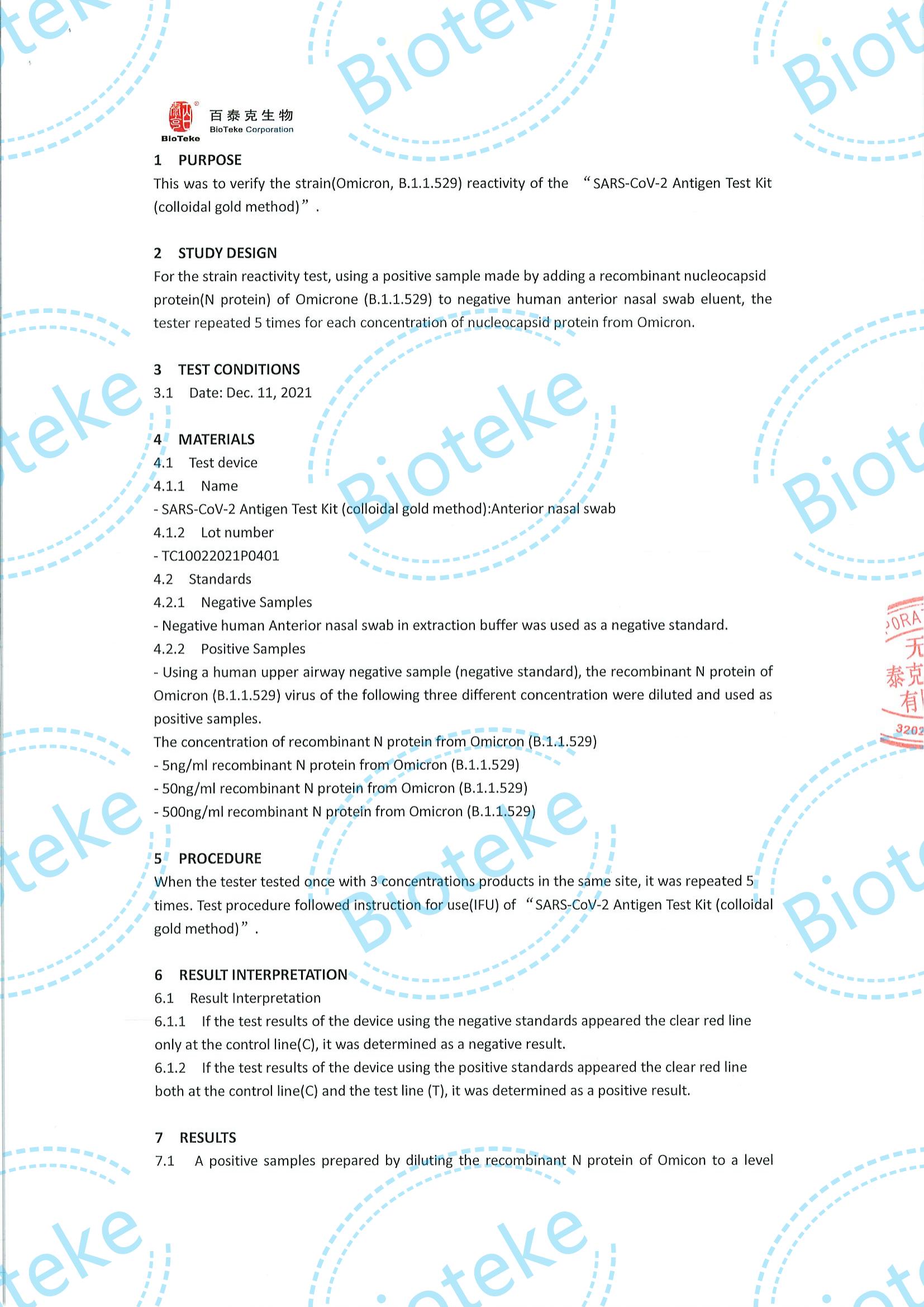 BIOTKE_SARS-COV-2 Antigeen IVD KIT ANTERIAL NASAL Test Evaluatie van Stam (Omicron) Reactiviteit_01