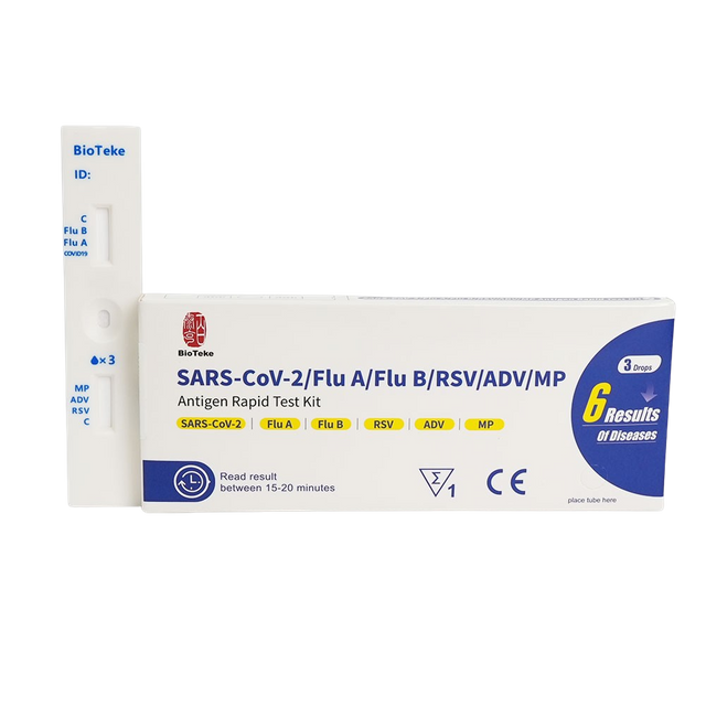 6 In 1 snelle testkit voor Covid, griep A en B, RSV, adenovirus, Mycoplasma pneumoniae 