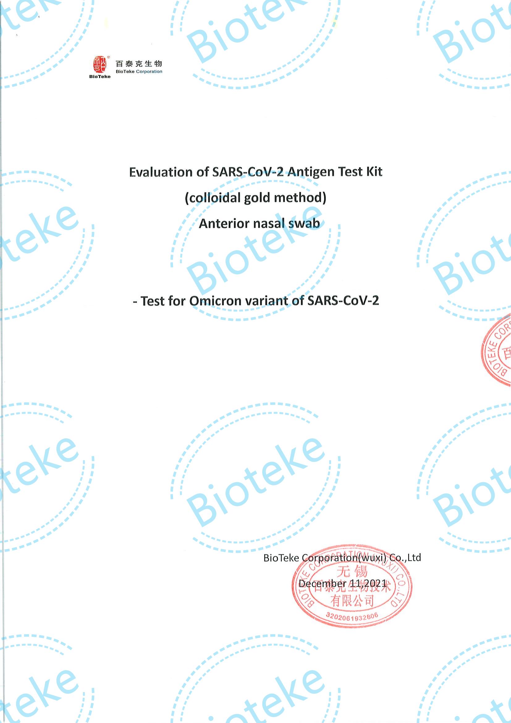 BIOTKE_SARS-COV-2 Antigeen IVD KIT ANTERIAL NASAL Test Evaluatie van Strain (Omicron) Reactivity_00