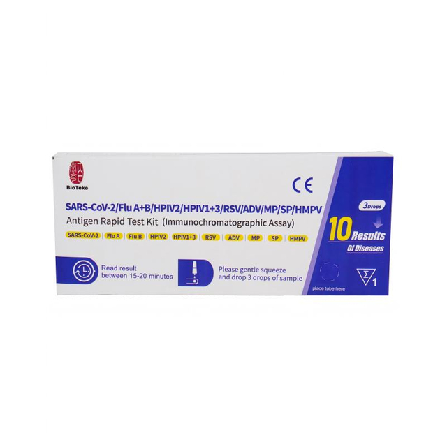 Respiratoire 10 in 1 SARS-CoV-2/griep A+B/HPIV2/HPIV1+3/RSV/ADV/MP/SP/HMPV antigeen snelle testkit