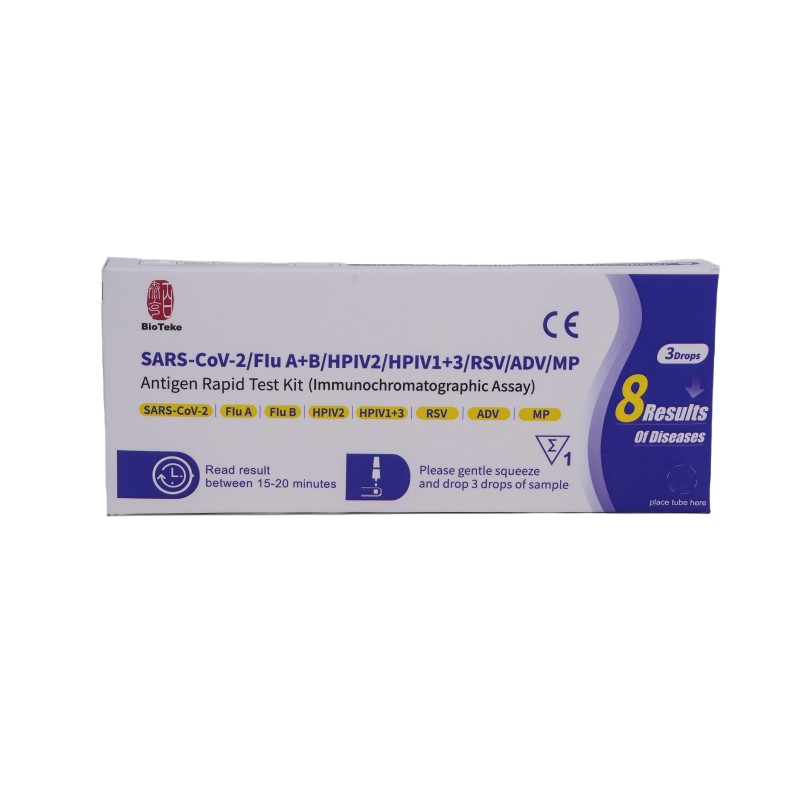 8 In 1 SARS-COV-2/griep A+B/HPIV2/HPIV1+3/RSV/ADV/MP Antigeen Rapid Test Kit