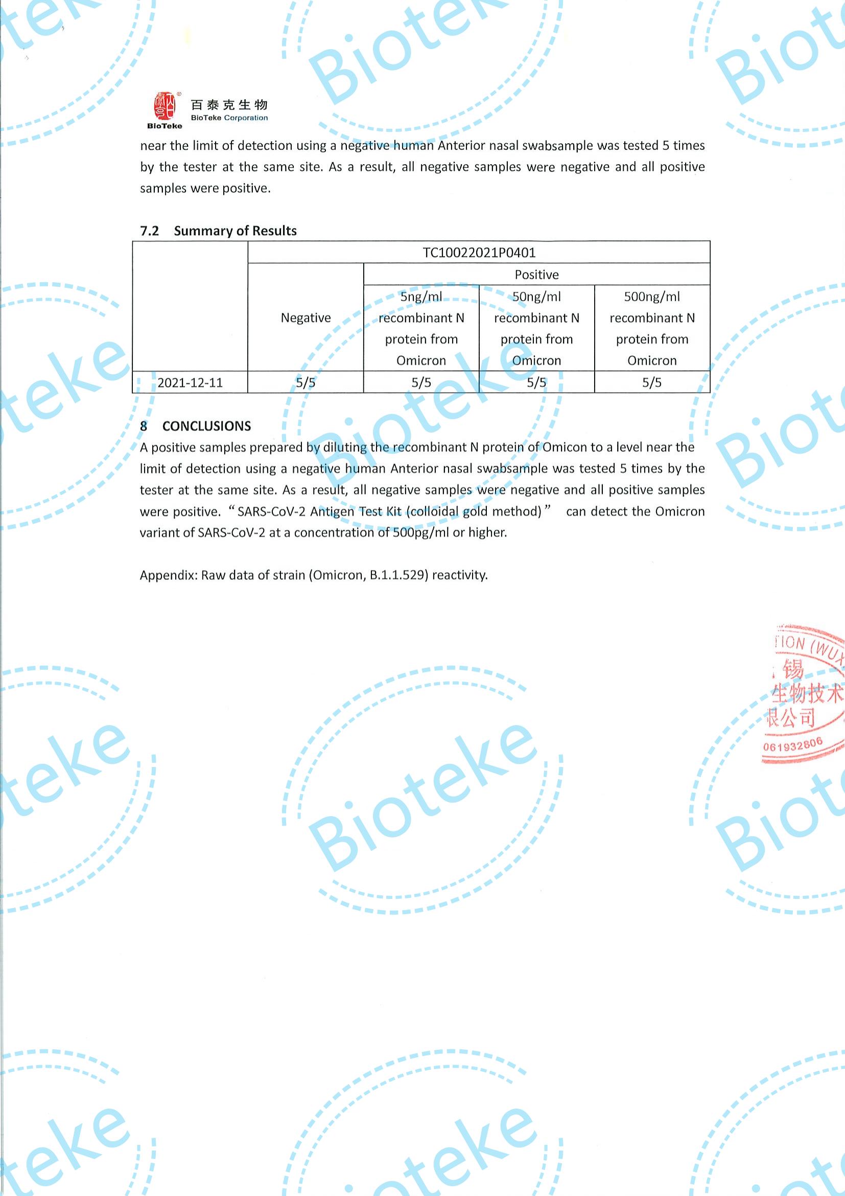 BIOTKE_SARS-COV-2-antigeen IVD KIT ANERIËLE NASALE TEST EVALUATIE VAN STRAST (OMICRON) REACTIVITEIT_02